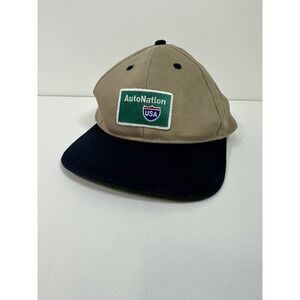 AutoNation USA Hat CAP Khaki Canvas 6 Panel Snapback TOPPERS Cotton Houston